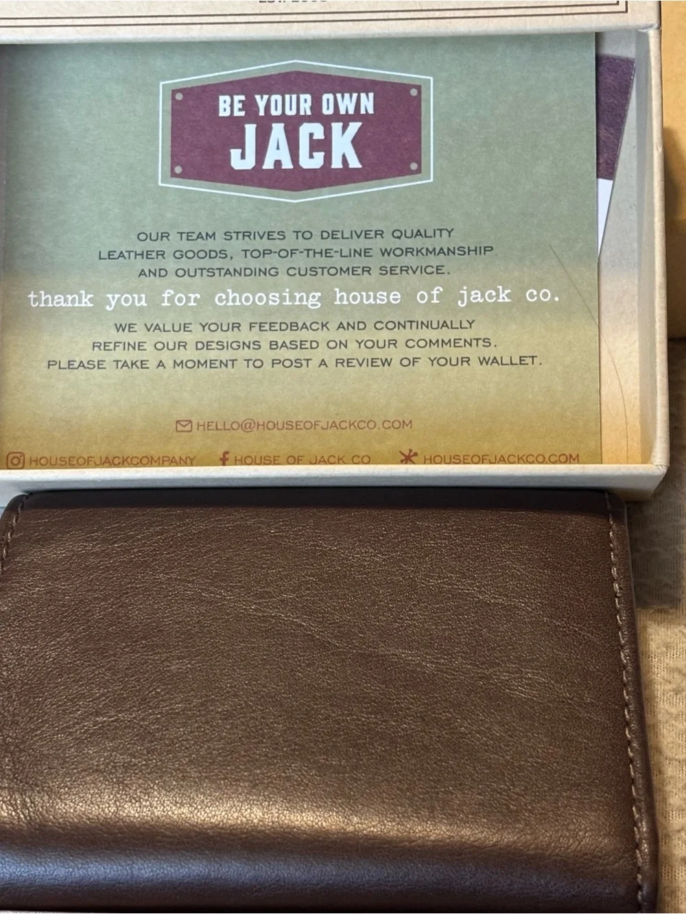 House of Jack Brown Leather Men's Tri-fold  Wallet new in box